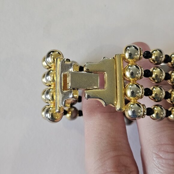 VTG 90s JOAN RIVERS Gold Tone Beaded Watch Bracelet NEEDS BATTERY Classic‎ Black - Picture 8 of 11